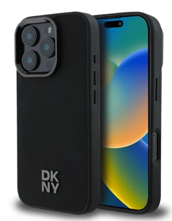 DKNY Калъф Apple iPhone 16 Pro, PU Leather Stack Logo Magsafe, черен - DKHMP16LPSMCSLK