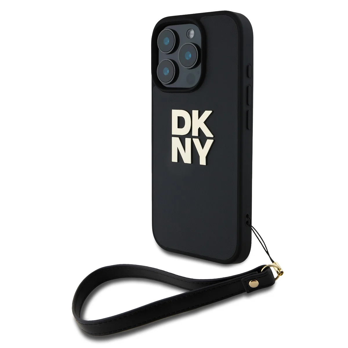 DKNY Калъф Apple iPhone 16 Pro, PU Leather Stack Logo + Wrist Strap, черен - DKHCP16LPBSWSK – снимка 2
