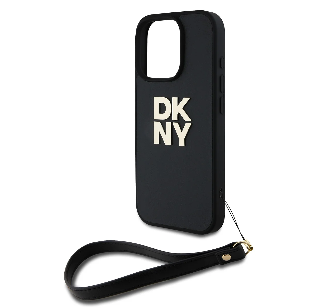 DKNY Калъф Apple iPhone 16 Pro, PU Leather Stack Logo + Wrist Strap, черен - DKHCP16LPBSWSK – снимка 3