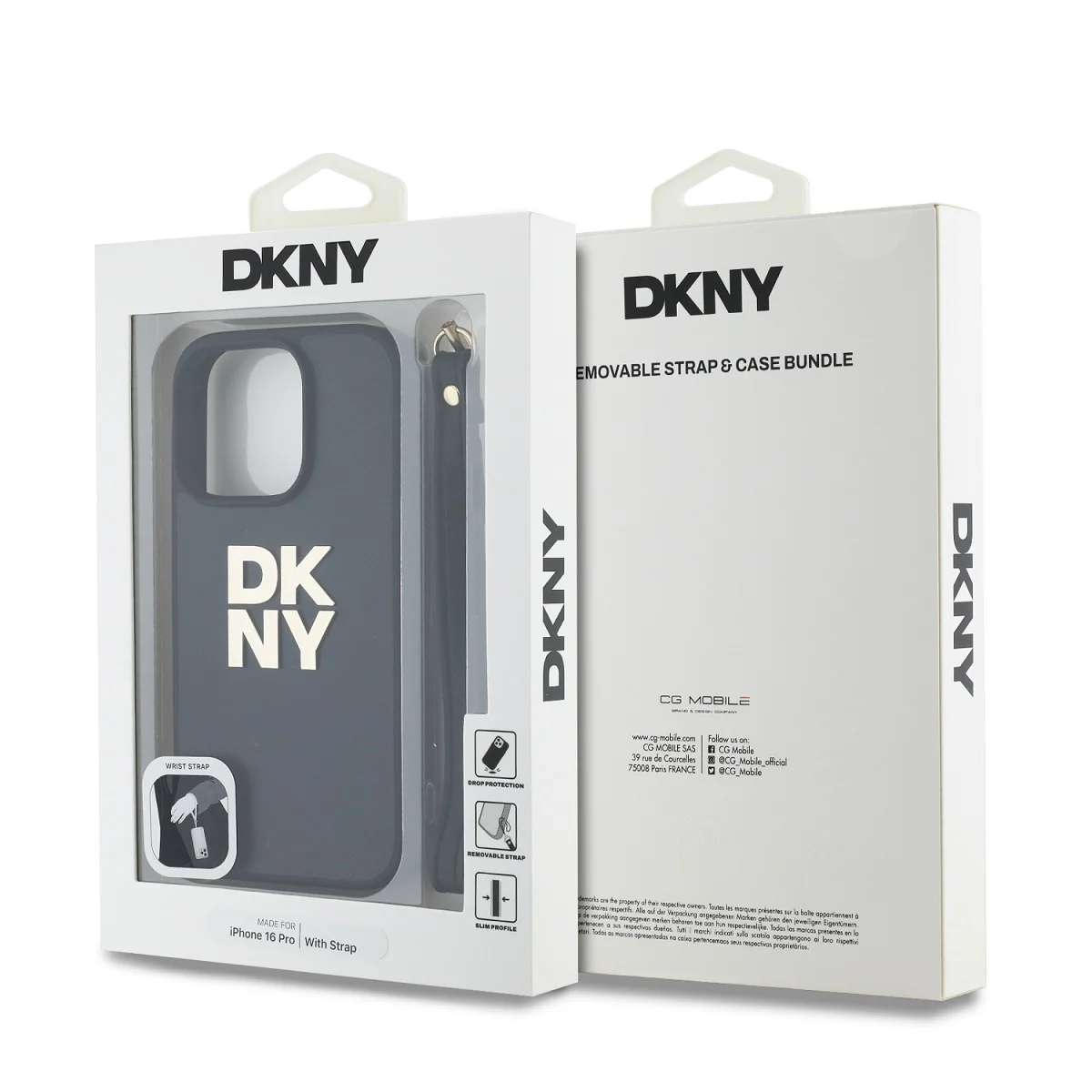 DKNY Калъф Apple iPhone 16 Pro, PU Leather Stack Logo + Wrist Strap, черен - DKHCP16LPBSWSK – снимка 5