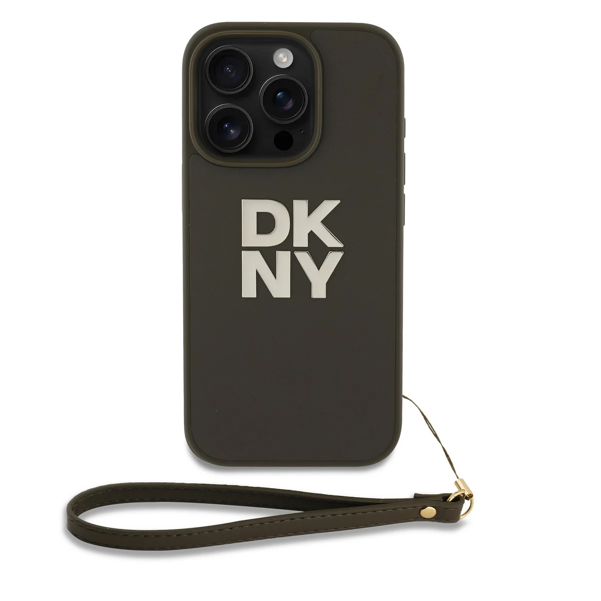 DKNY Калъф Apple iPhone 16 Pro, PU Leather Stack Logo + Wrist Strap, зелен - DKHCP16LPBSWSA