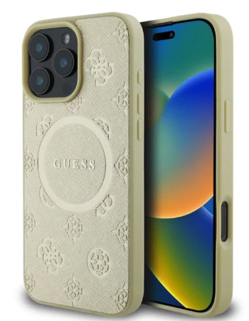 Калъф Guess GUHMP16LPSAPSMED Apple iPhone 16 Pro Saffiano Peony Stamp MagSafe Gold