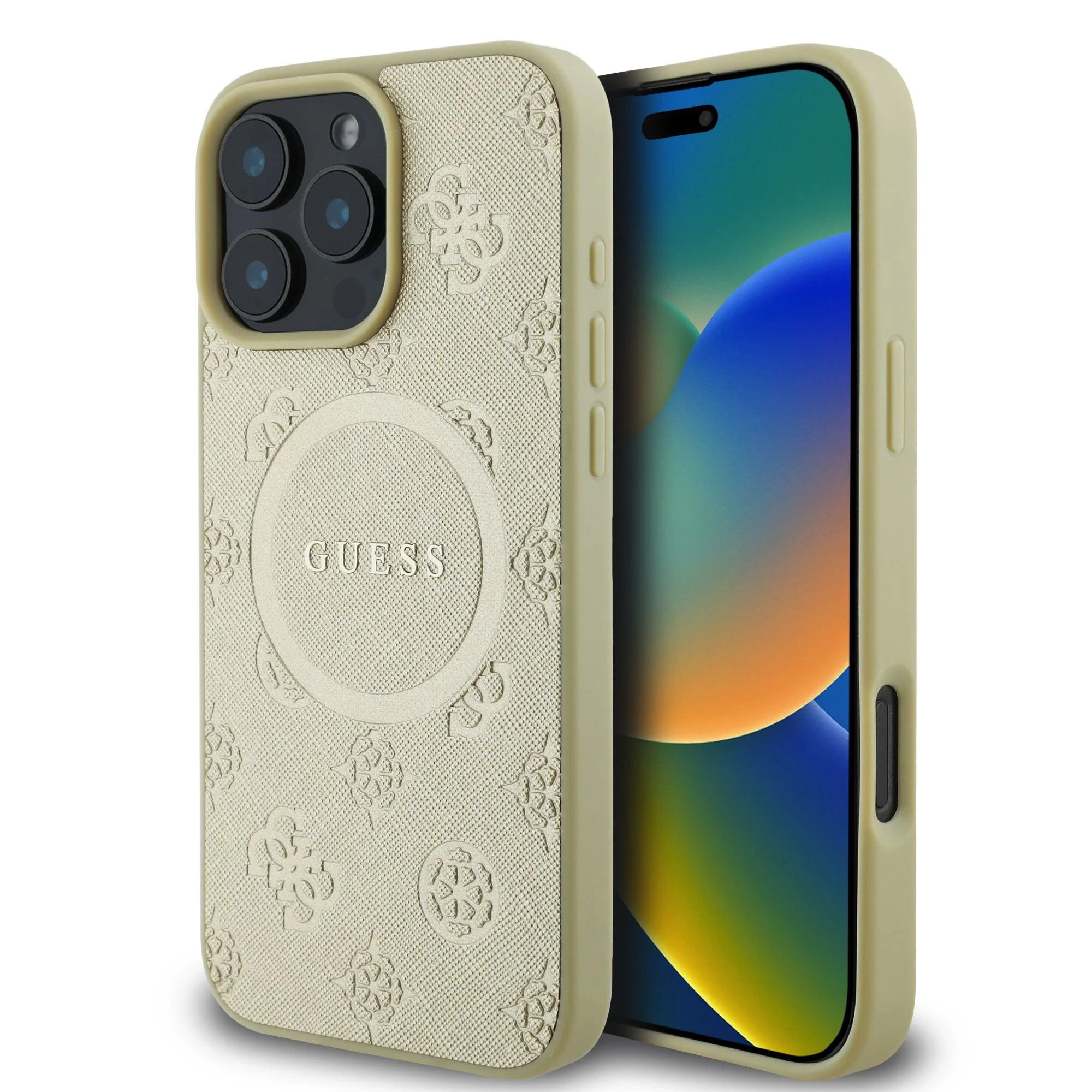 Калъф Guess GUHMP16LPSAPSMED Apple iPhone 16 Pro Saffiano Peony Stamp MagSafe Gold