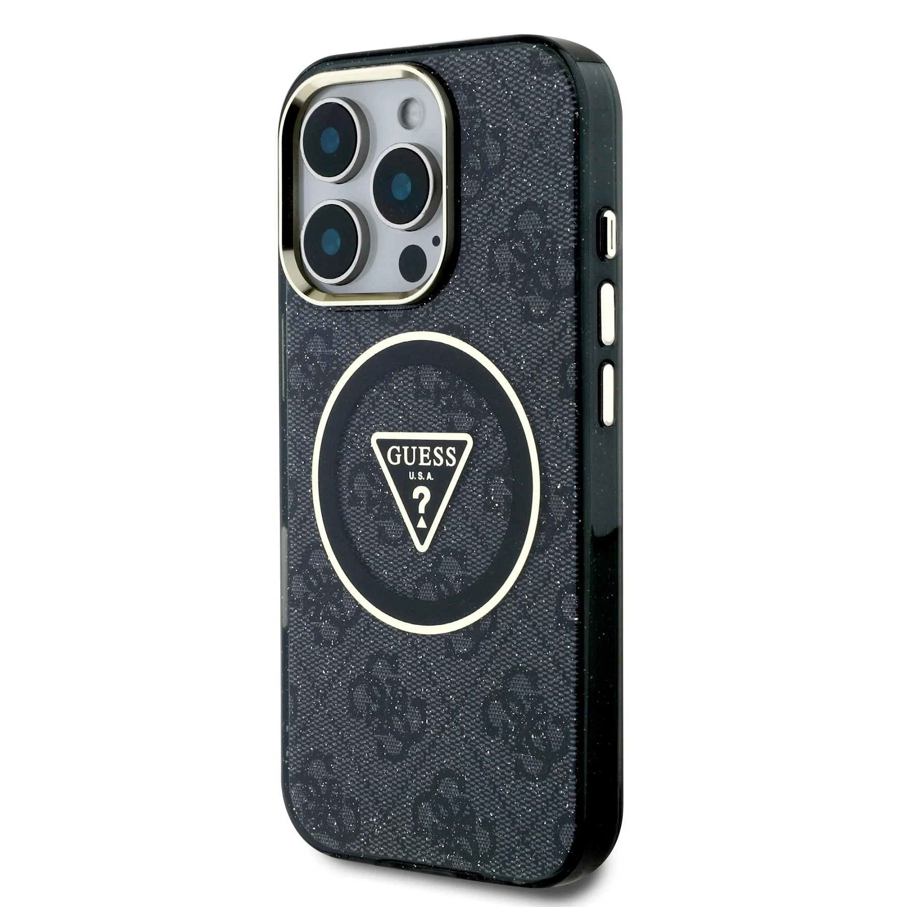 GUESS Калъф Apple iPhone 16 Pro, IML 4G Glitter and Triangle Logo MagSafe, черен - GUHMP16LHG4PRTGK – снимка 2