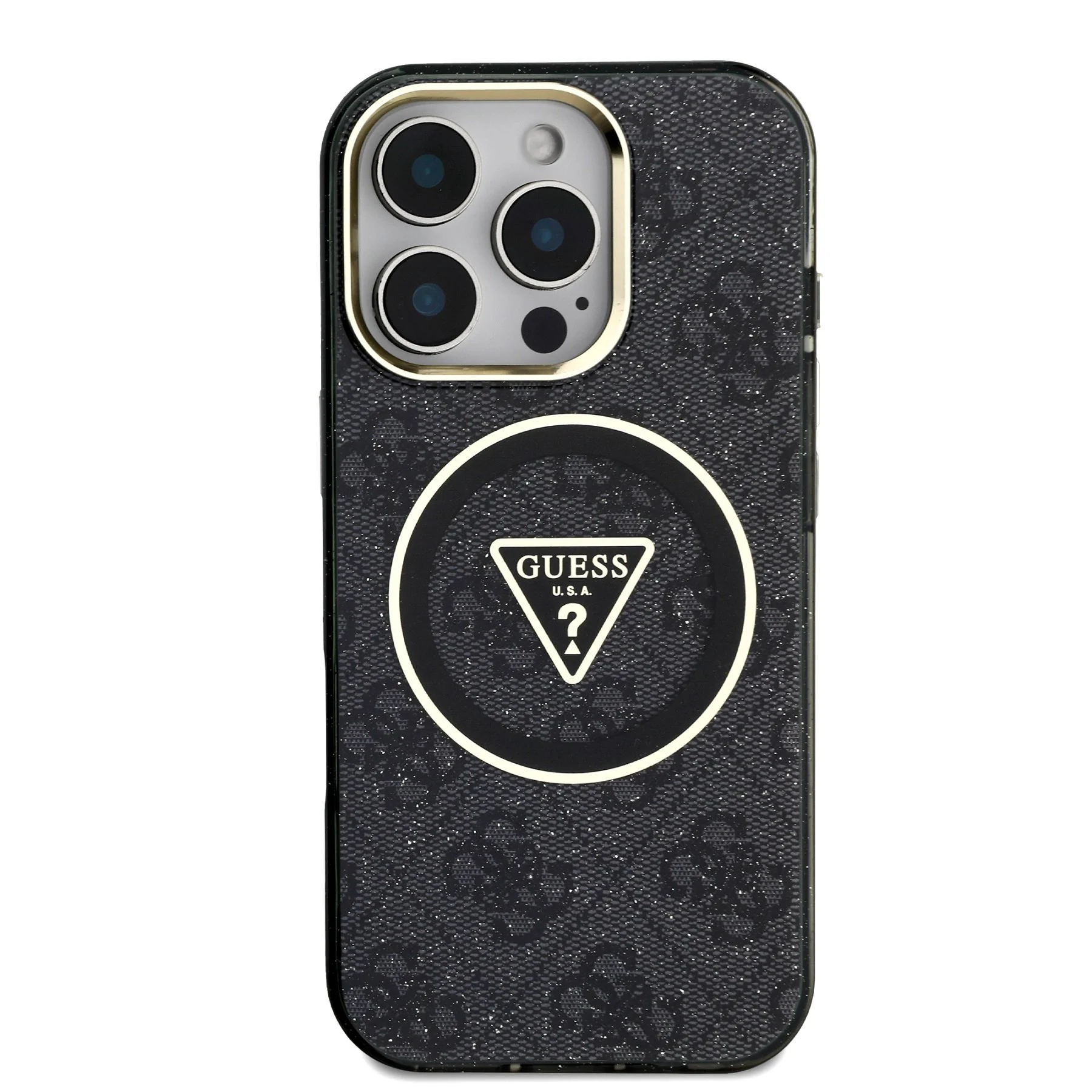 GUESS Калъф Apple iPhone 16 Pro, IML 4G Glitter and Triangle Logo MagSafe, черен - GUHMP16LHG4PRTGK – снимка 3