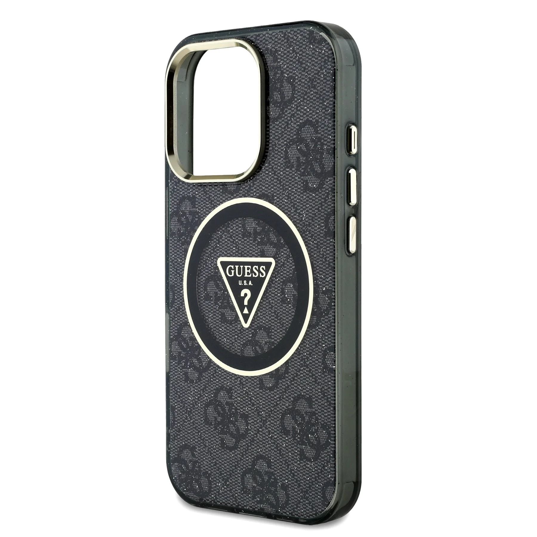 GUESS Калъф Apple iPhone 16 Pro, IML 4G Glitter and Triangle Logo MagSafe, черен - GUHMP16LHG4PRTGK – снимка 5
