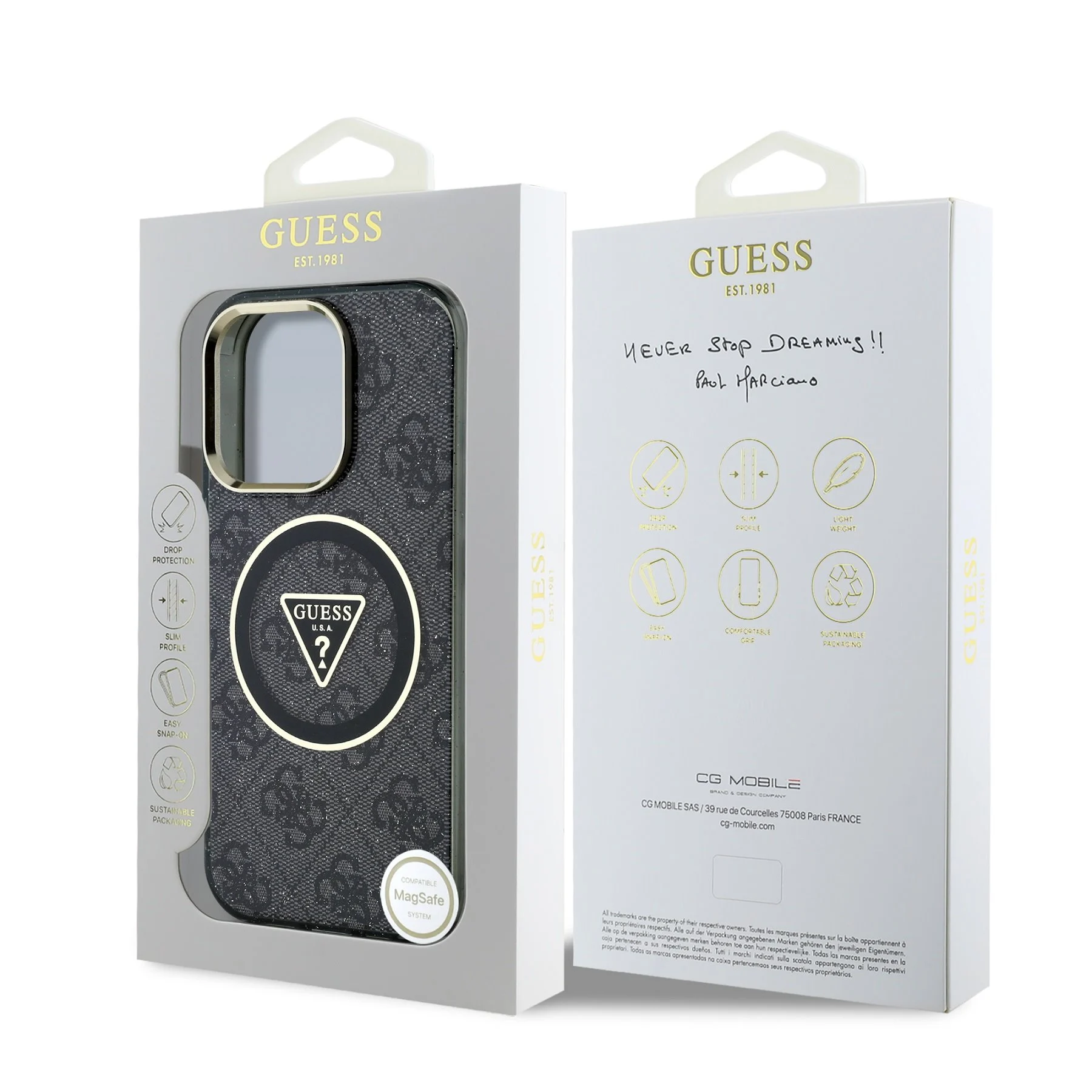 GUESS Калъф Apple iPhone 16 Pro, IML 4G Glitter and Triangle Logo MagSafe, черен - GUHMP16LHG4PRTGK – снимка 7