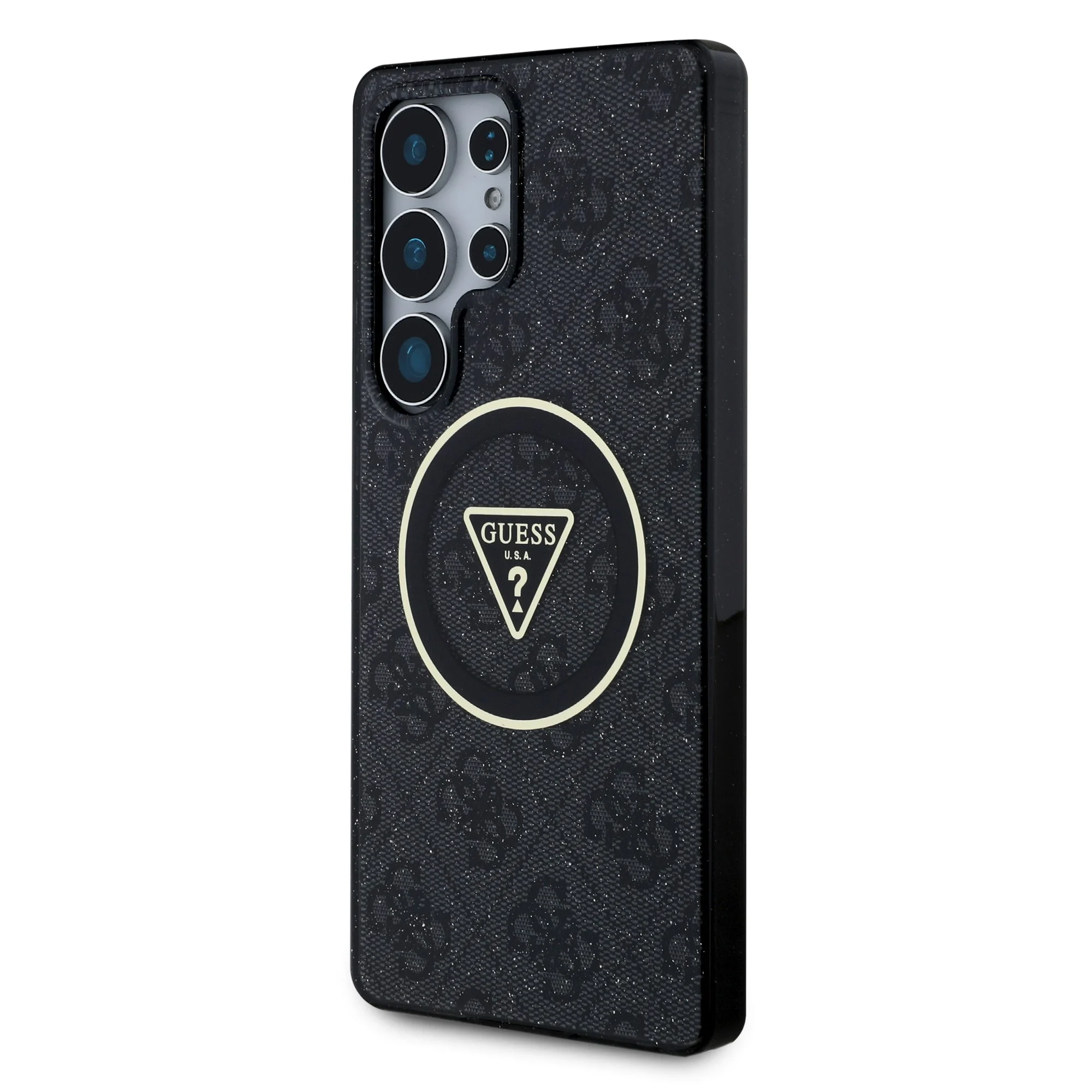 GUESS Калъф Samsung S25 Ultra, IML 4G Glitter and Triangle Logo MagSafe, черен - GUHMS25LHG4PRTGK – снимка 2