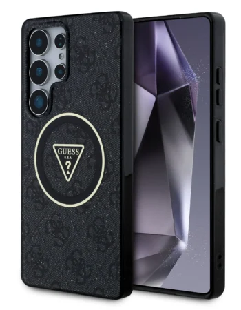 GUESS Калъф Samsung S25 Ultra, IML 4G Glitter and Triangle Logo MagSafe, черен - GUHMS25LHG4PRTGK