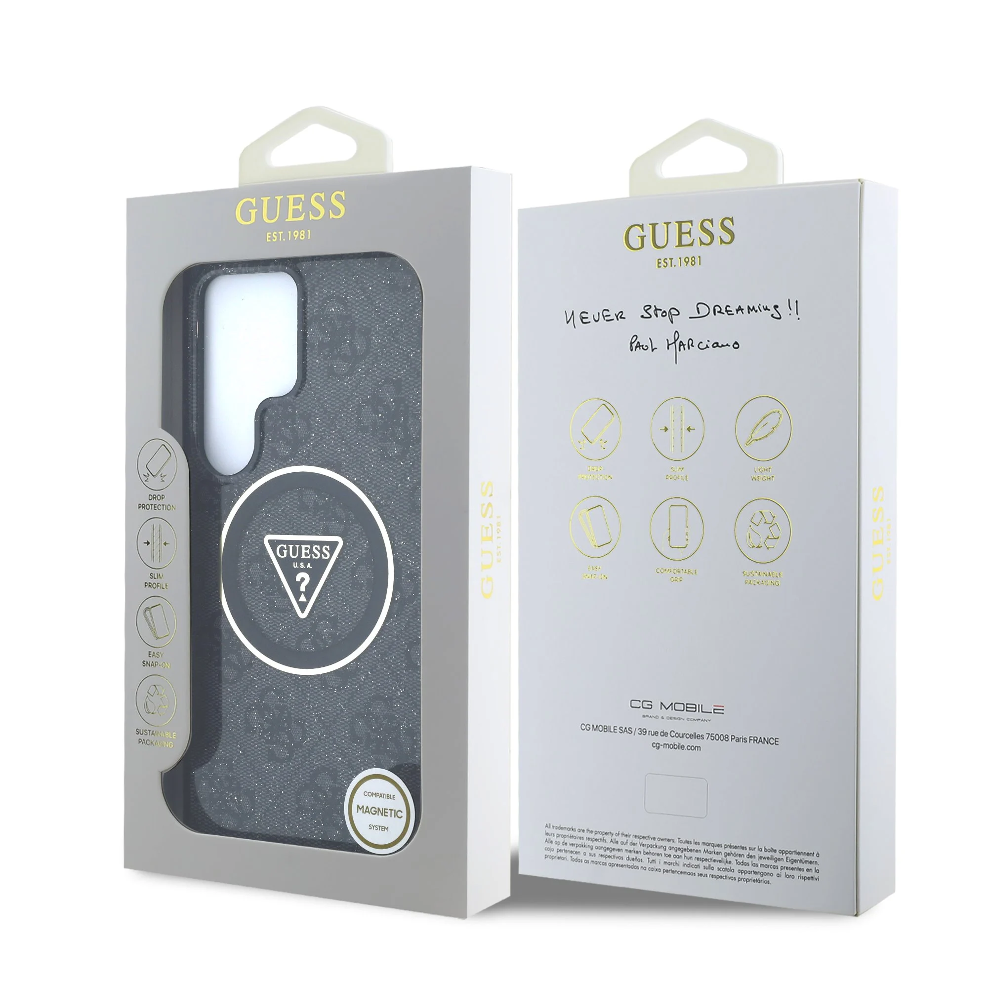GUESS Калъф Samsung S25 Ultra, IML 4G Glitter and Triangle Logo MagSafe, черен - GUHMS25LHG4PRTGK – снимка 7