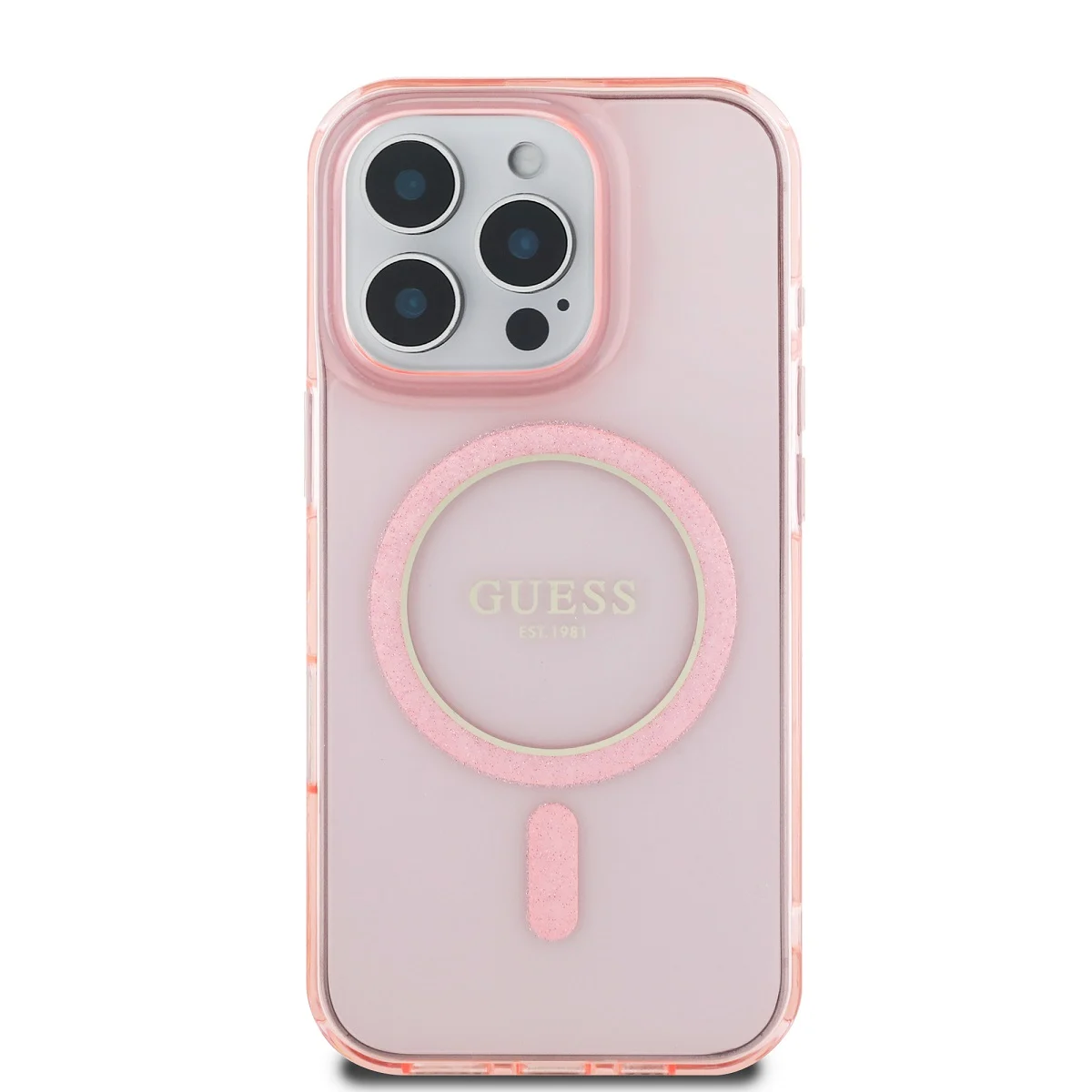 GUESS Калъф Apple iPhone 16 Pro, IML Glitter Ring MagSafe, розов - GUHMP16LHFGEREP – снимка 2