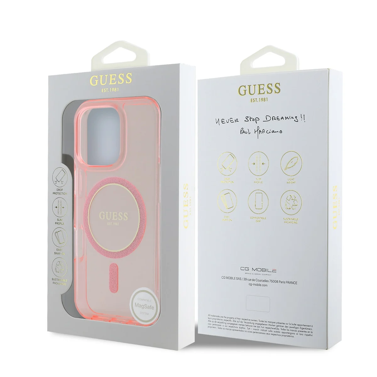 GUESS Калъф Apple iPhone 16 Pro, IML Glitter Ring MagSafe, розов - GUHMP16LHFGEREP – снимка 5
