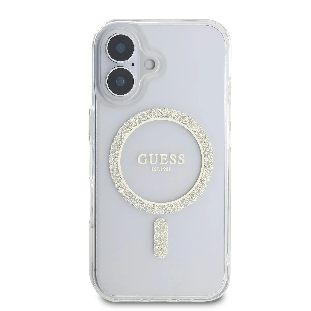 GUESS Калъф Apple iPhone 16 Plus, IML Glitter Ring MagSafe, прозрачен - GUHMP16MHFGERET – снимка 2