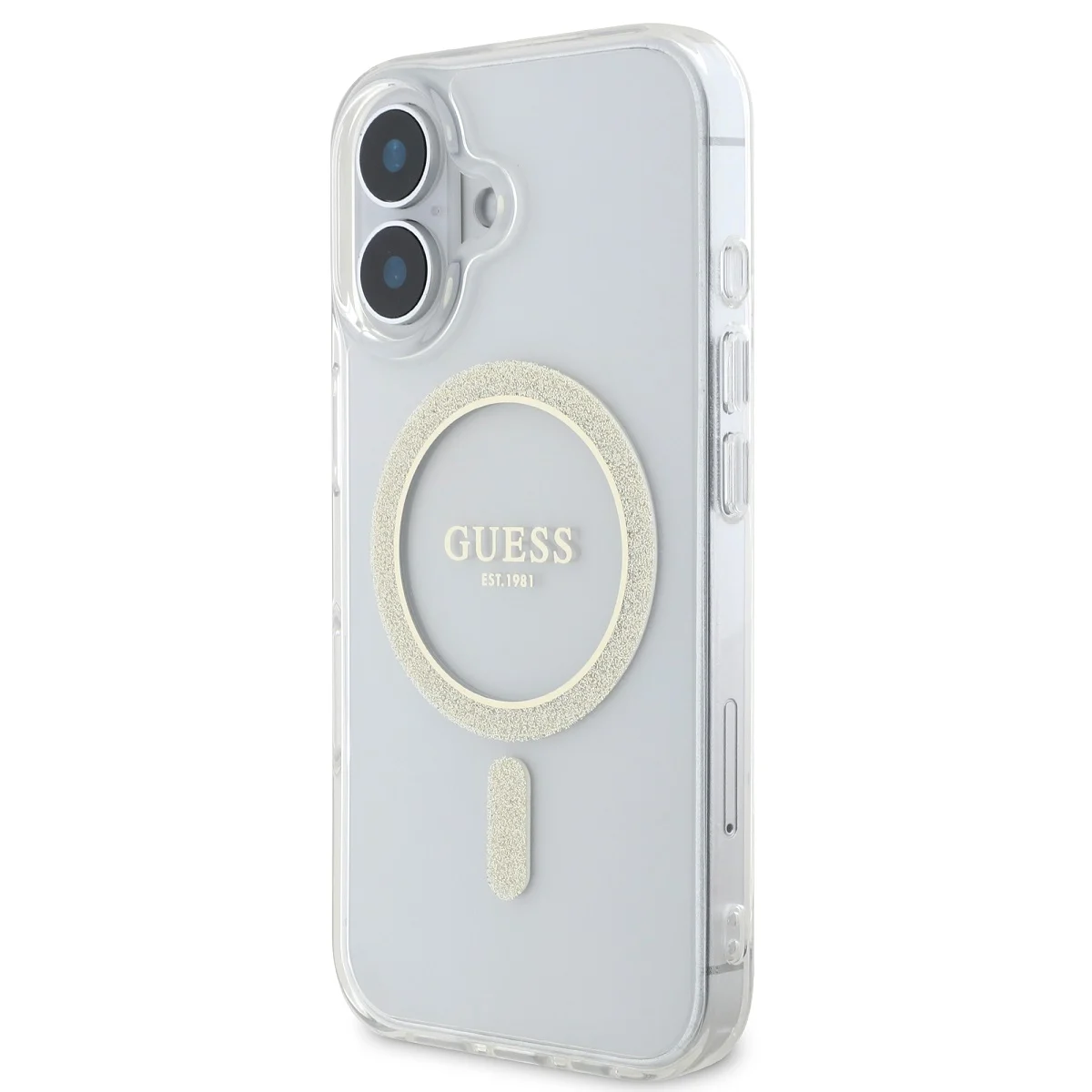 GUESS Калъф Apple iPhone 16 Plus, IML Glitter Ring MagSafe, прозрачен - GUHMP16MHFGERET – снимка 3