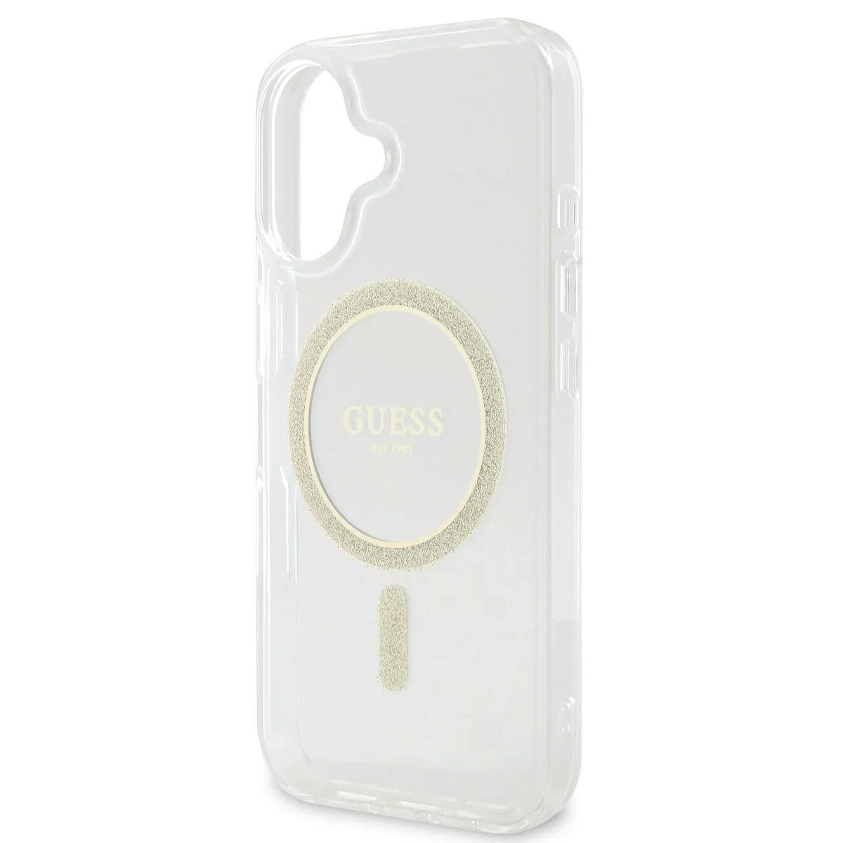 GUESS Калъф Apple iPhone 16 Plus, IML Glitter Ring MagSafe, прозрачен - GUHMP16MHFGERET – снимка 4
