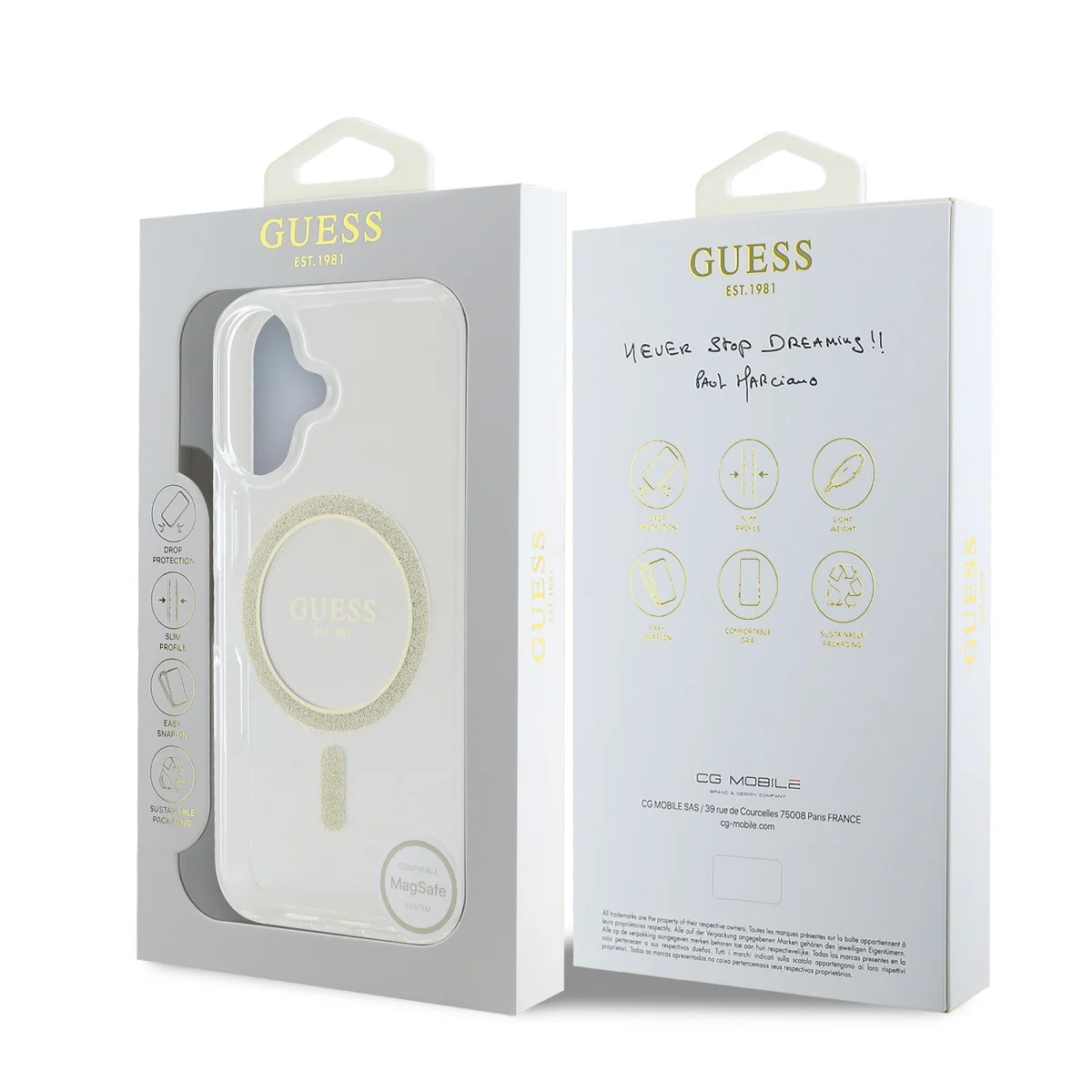 GUESS Калъф Apple iPhone 16 Plus, IML Glitter Ring MagSafe, прозрачен - GUHMP16MHFGERET – снимка 6