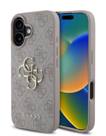 GUESS Калъф Apple iPhone 16 Plus, PU 4G Metal Logo, розов - GUHCP16M4GMGPI