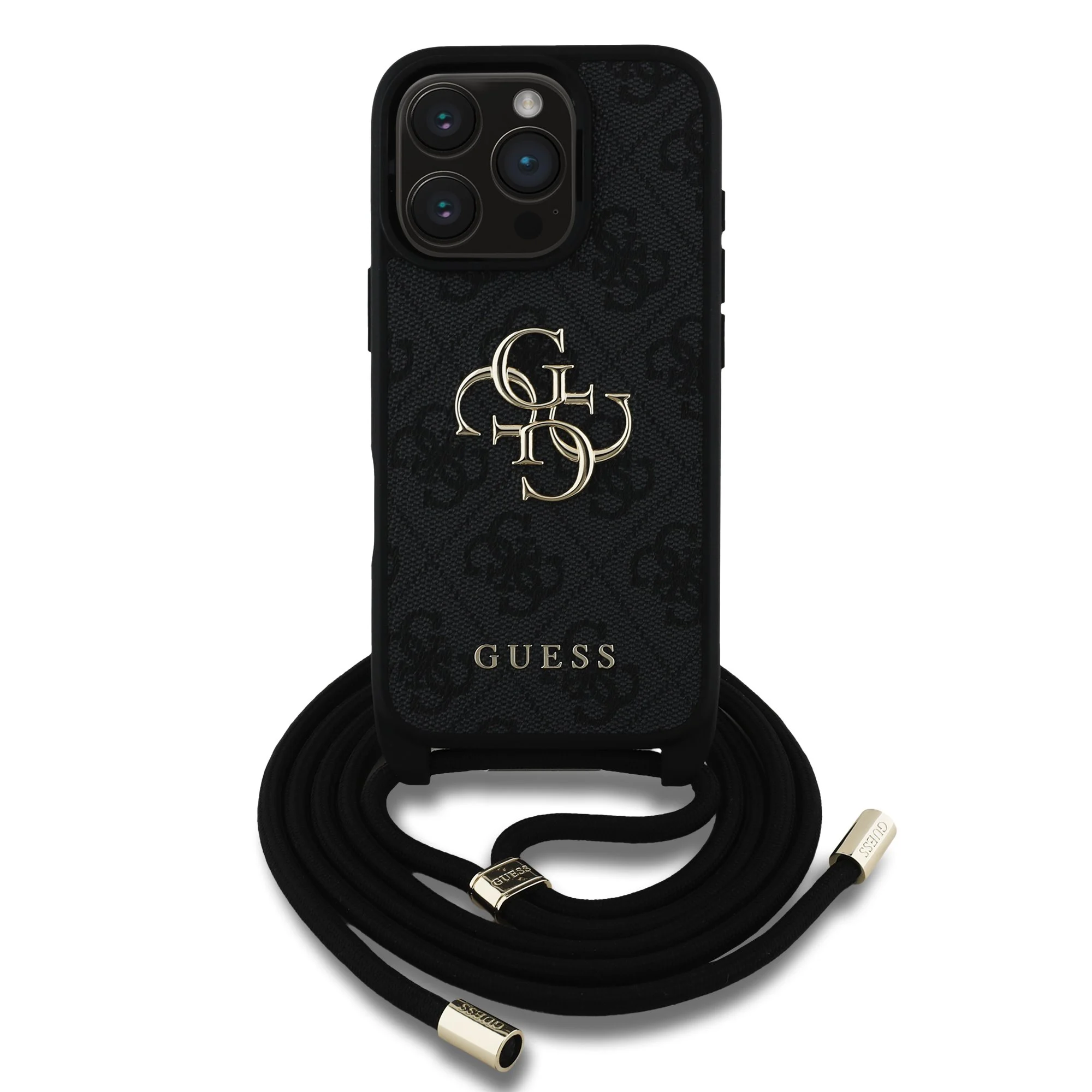 GUESS Калъф Apple iPhone 16 Pro, PU 4G Metal Logo Crossbody + Strap, черен - GUHCP16LP4GMGCRK