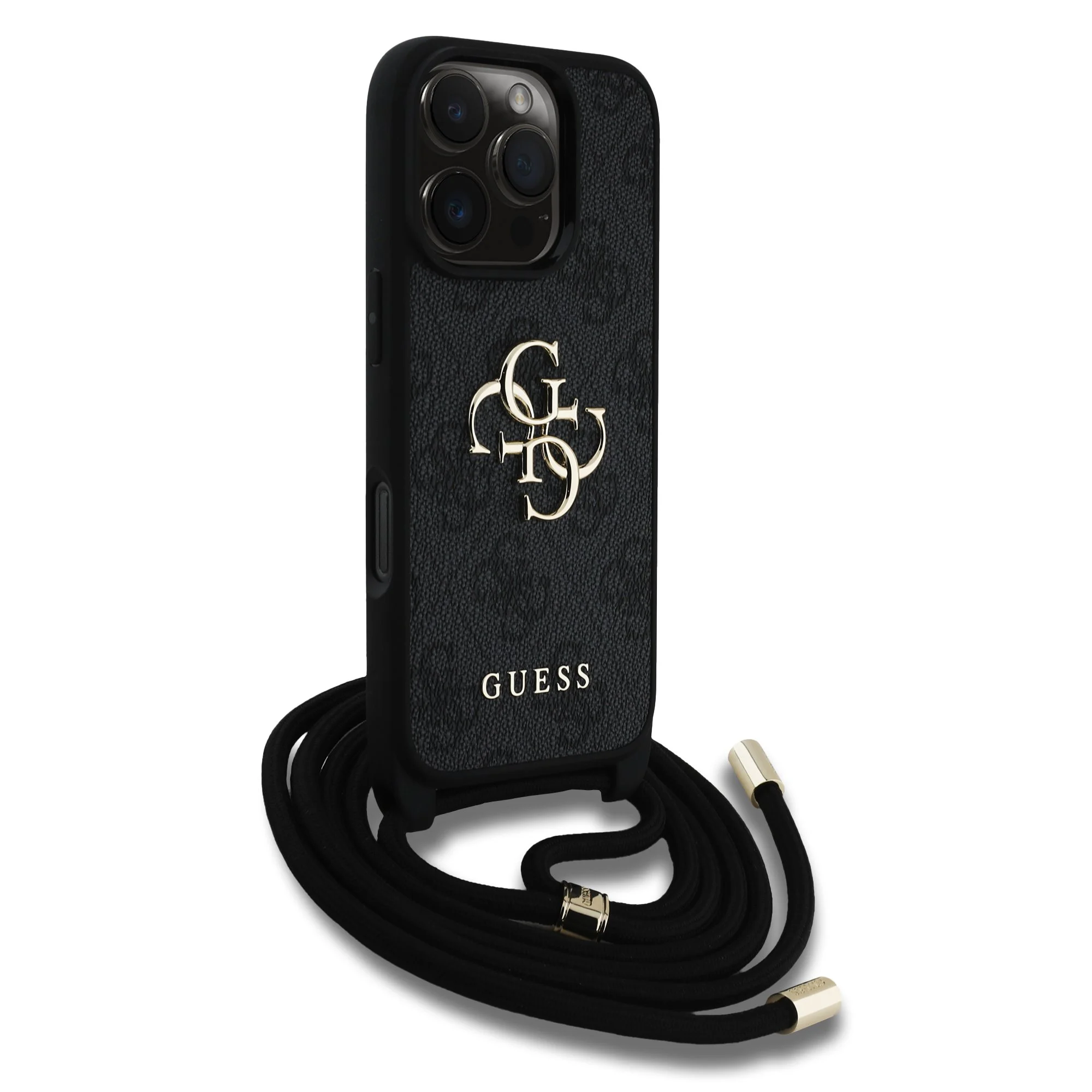 GUESS Калъф Apple iPhone 16 Pro, PU 4G Metal Logo Crossbody + Strap, черен - GUHCP16LP4GMGCRK – снимка 3