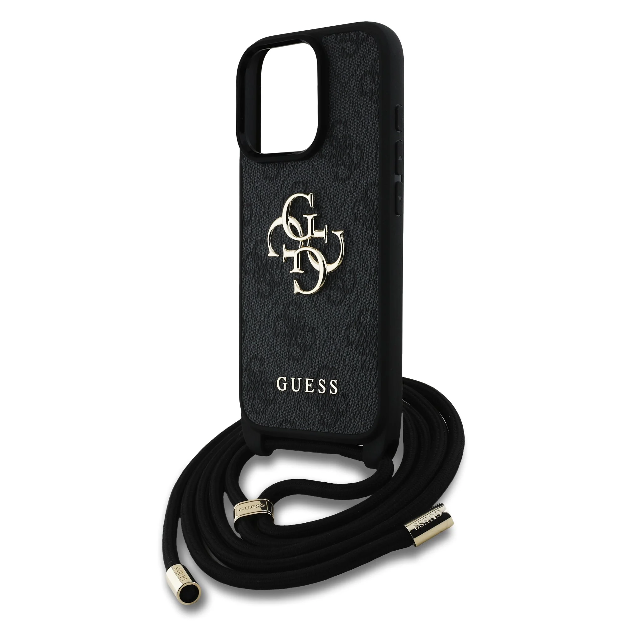 GUESS Калъф Apple iPhone 16 Pro, PU 4G Metal Logo Crossbody + Strap, черен - GUHCP16LP4GMGCRK – снимка 5