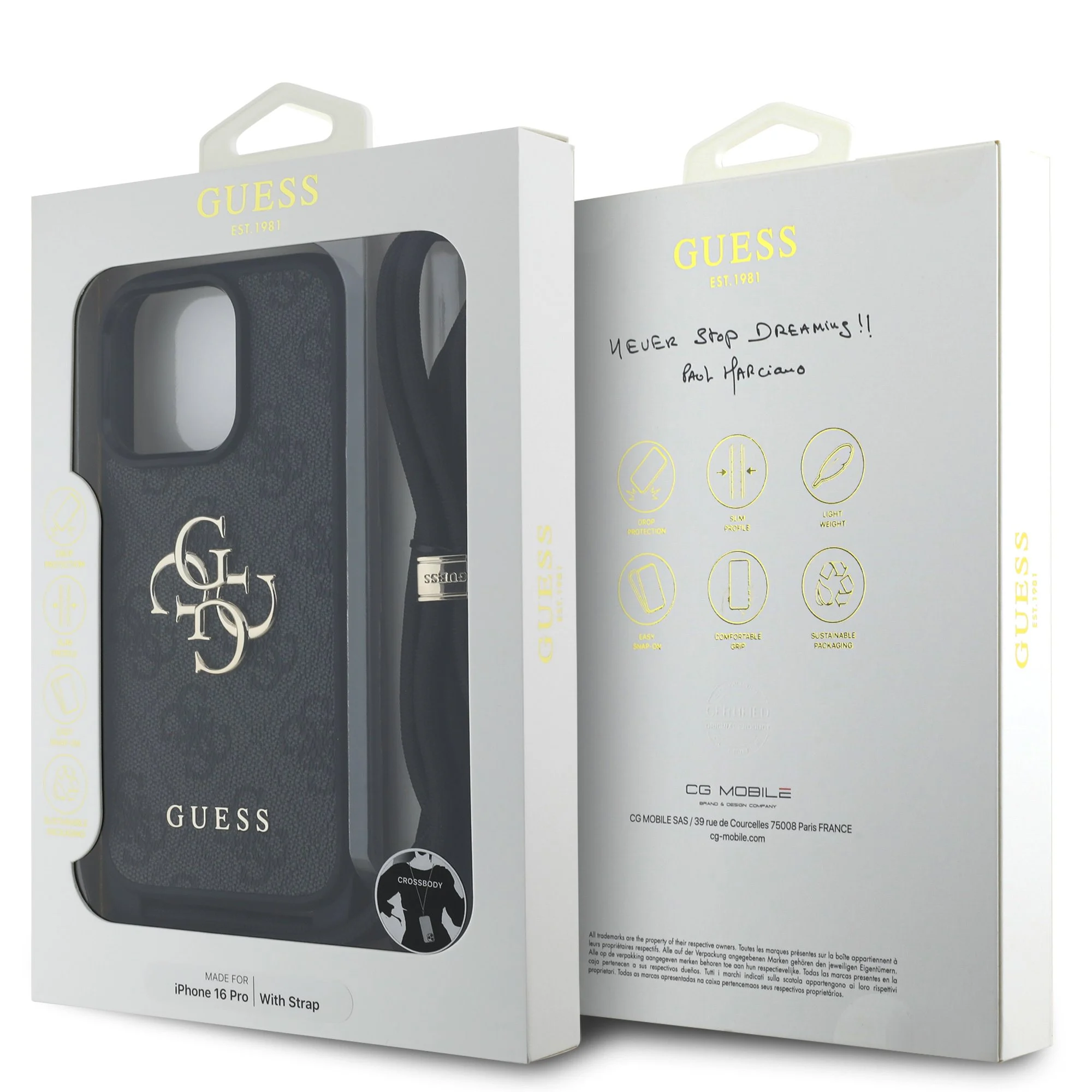 GUESS Калъф Apple iPhone 16 Pro, PU 4G Metal Logo Crossbody + Strap, черен - GUHCP16LP4GMGCRK – снимка 6
