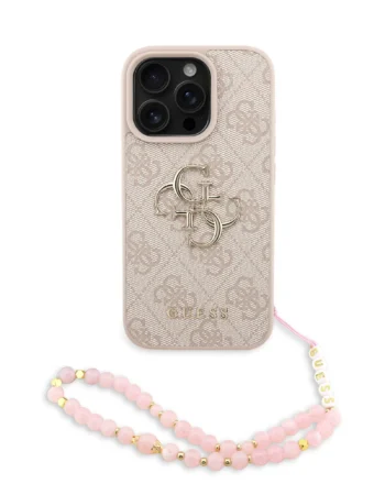 GUESS Калъф Apple iPhone 16 Pro, PU 4G Metal Logo + Wrist Strap, кафяв - GUHCP16LP4GMGSP