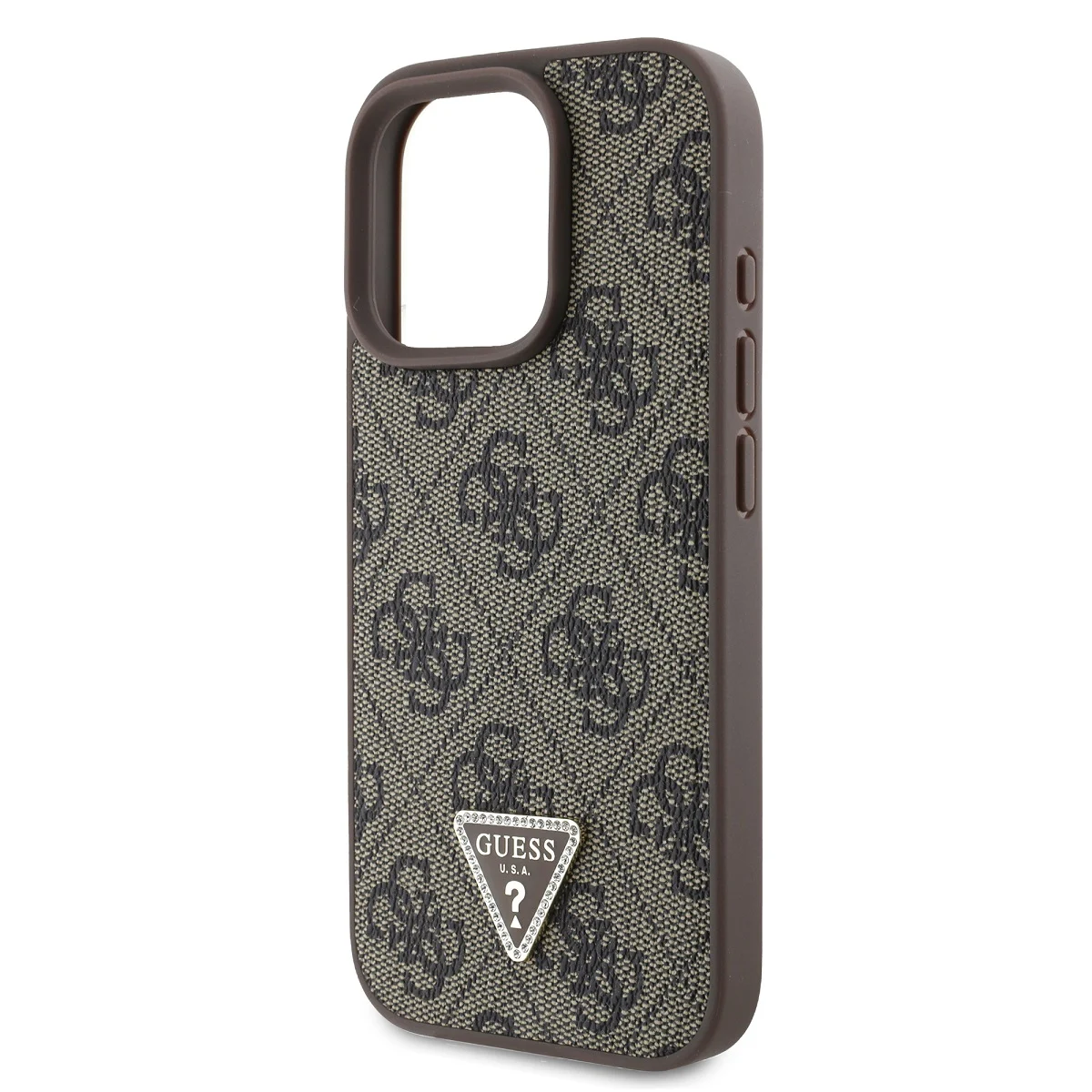 GUESS Калъф Apple iPhone 16 Pro, PU 4G Strass Triangle Metal Logo Case + Crossbody Strap, кафяв - GUHCP16LP4TDSCPW – снимка 3