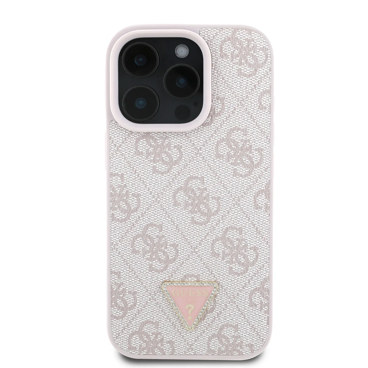 GUESS Калъф Apple iPhone 16 Pro, PU 4G Strass Triangle Metal Logo, розов - GUHCP16LP4TDPP – снимка 2