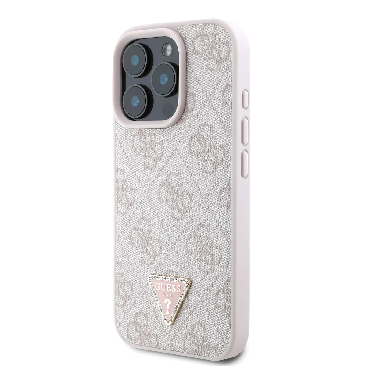 GUESS Калъф Apple iPhone 16 Pro, PU 4G Strass Triangle Metal Logo, розов - GUHCP16LP4TDPP – снимка 3