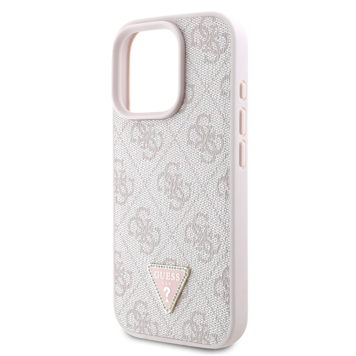 GUESS Калъф Apple iPhone 16 Pro, PU 4G Strass Triangle Metal Logo, розов - GUHCP16LP4TDPP – снимка 4