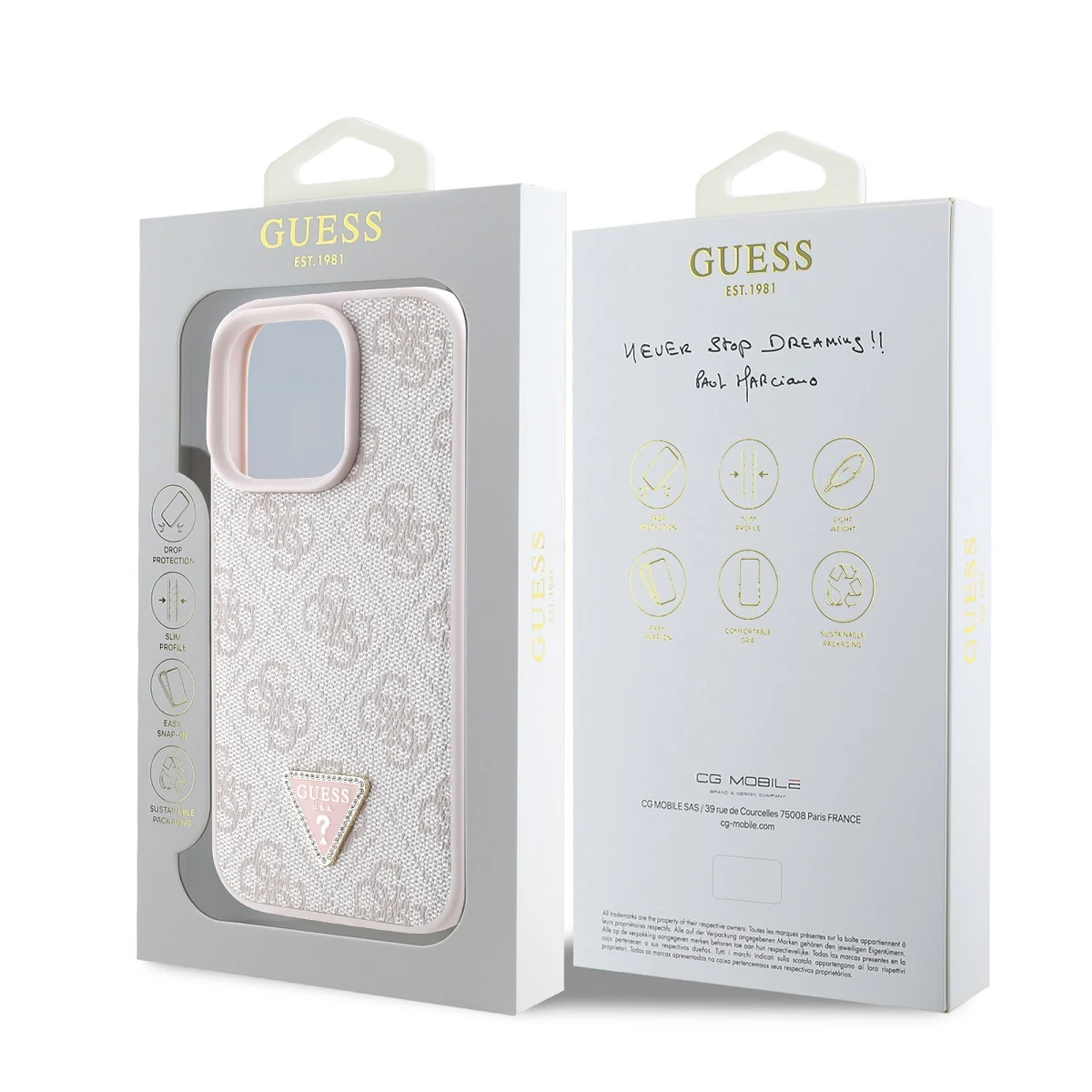 GUESS Калъф Apple iPhone 16 Pro, PU 4G Strass Triangle Metal Logo, розов - GUHCP16LP4TDPP – снимка 6