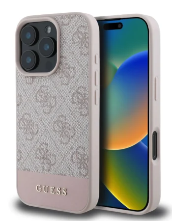 GUESS Калъф Apple iPhone 16 Pro, PU 4G Stripe, розов - GUHCP16LG4GLPI