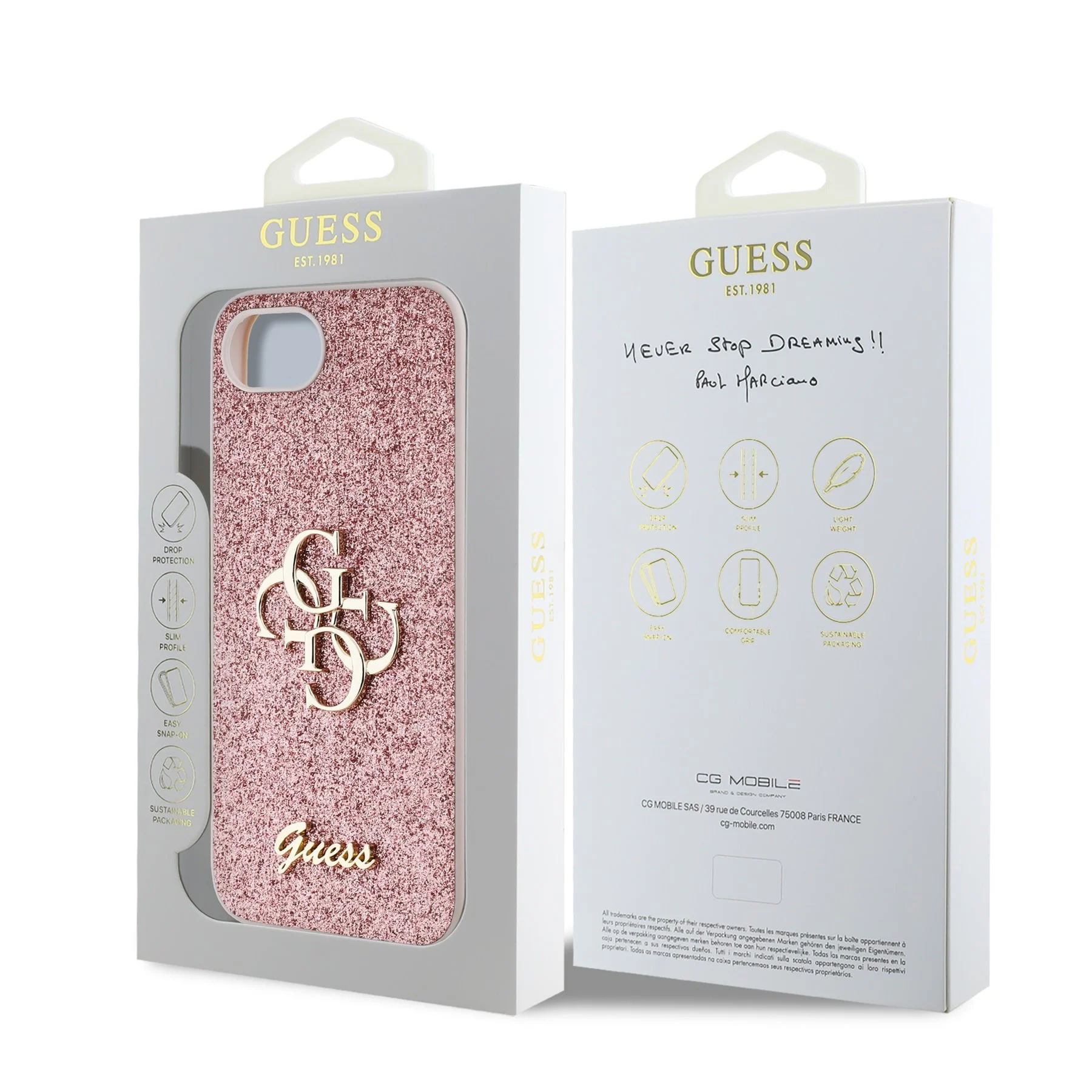 Калъф GUESS Apple iPhone 16e, PU Fixed Glitter 4G Metal Logo, розов - GUHCPSE4HG4SGP – снимка 7