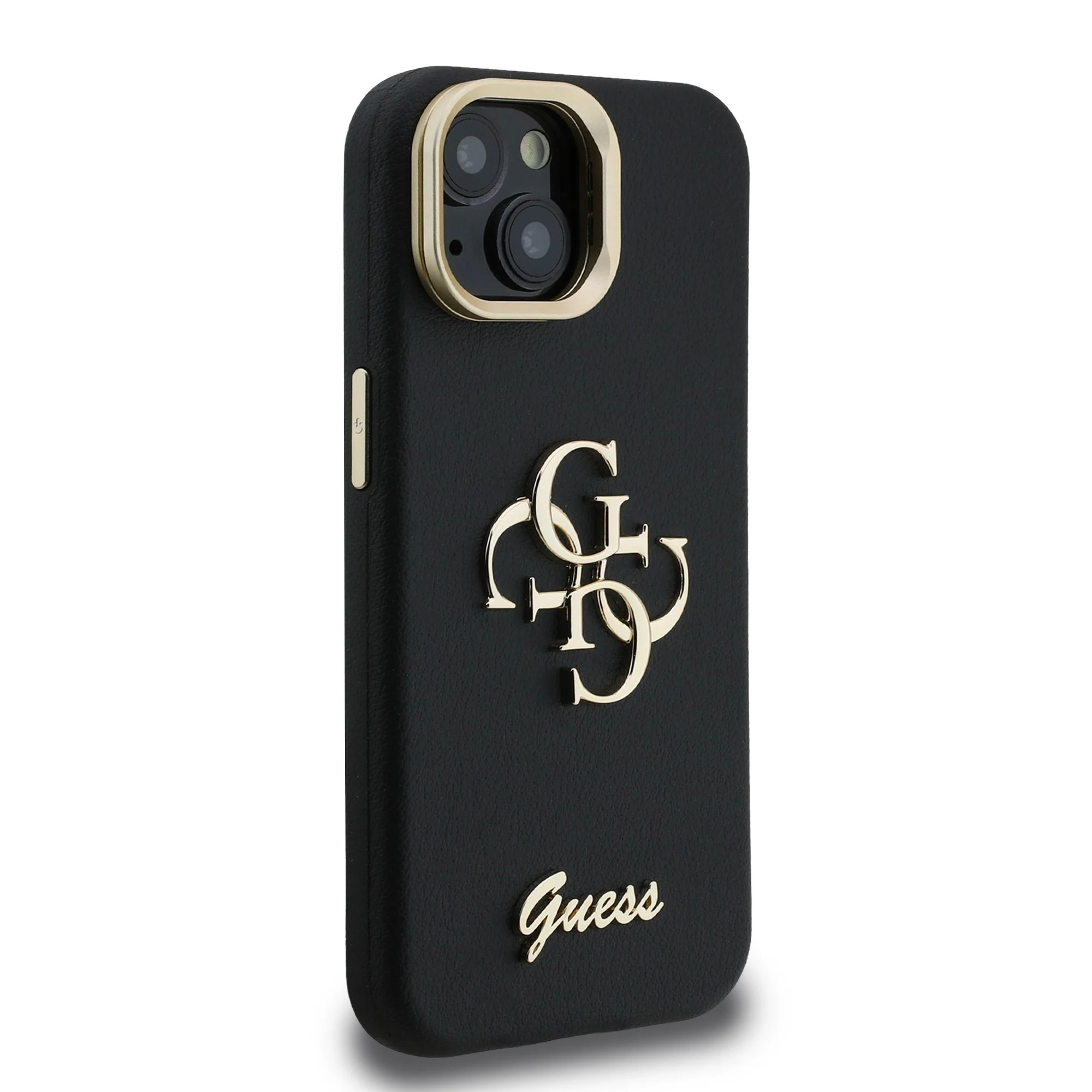 Калъф Guess PU Grained 4G Logo Stand Camera Frame за iPhone 15 – черен силиконов калъф с лого 4G, външен изглед