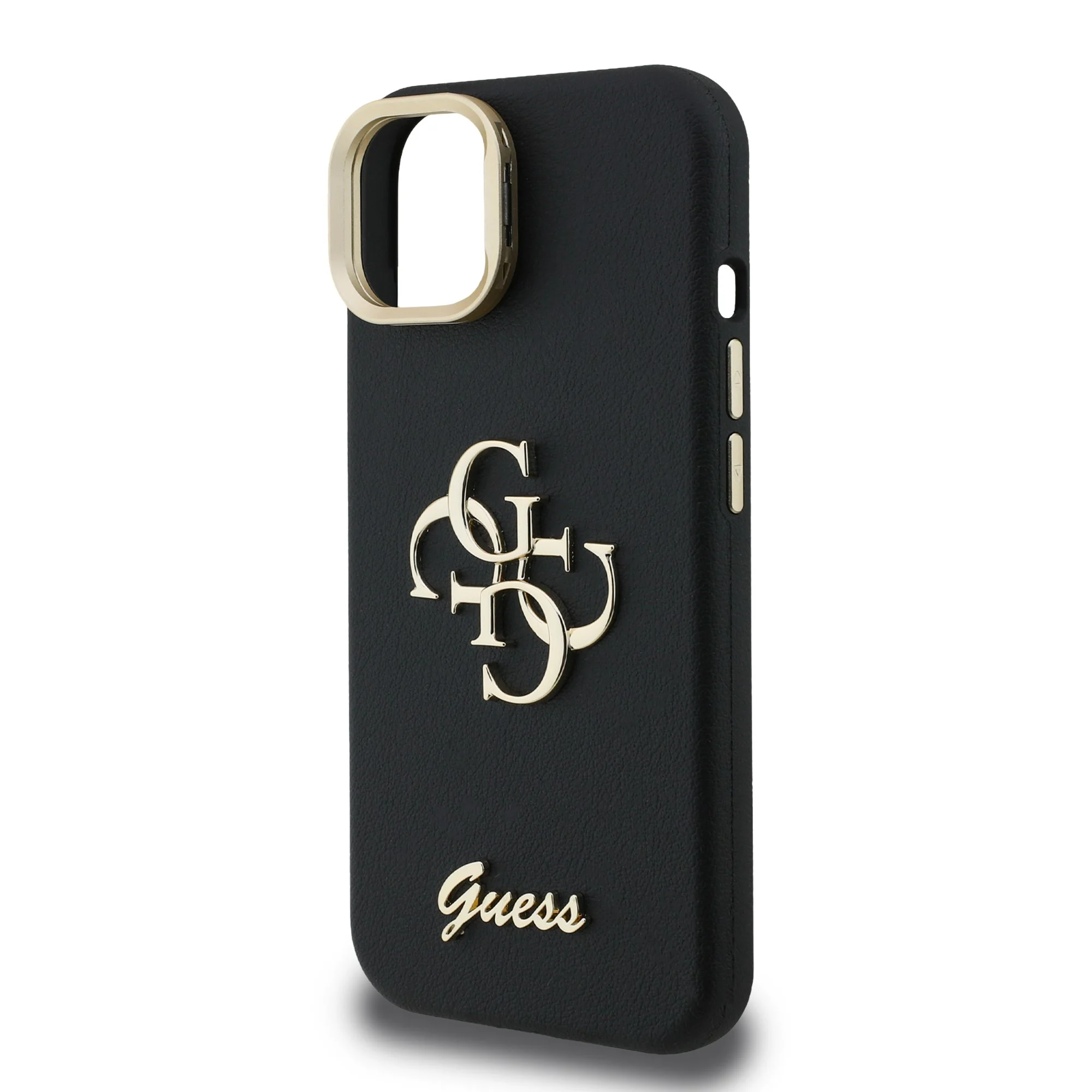 Калъф Guess PU Grained 4G Logo Stand Camera Frame за iPhone 15 – черен силиконов калъф с лого 4G, външен изглед