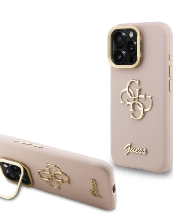 GUESS Калъф Apple iPhone 16 Pro, PU Grained 4G Logo Stand Camera Frame, розов - GUHCP16LPCS4GSP