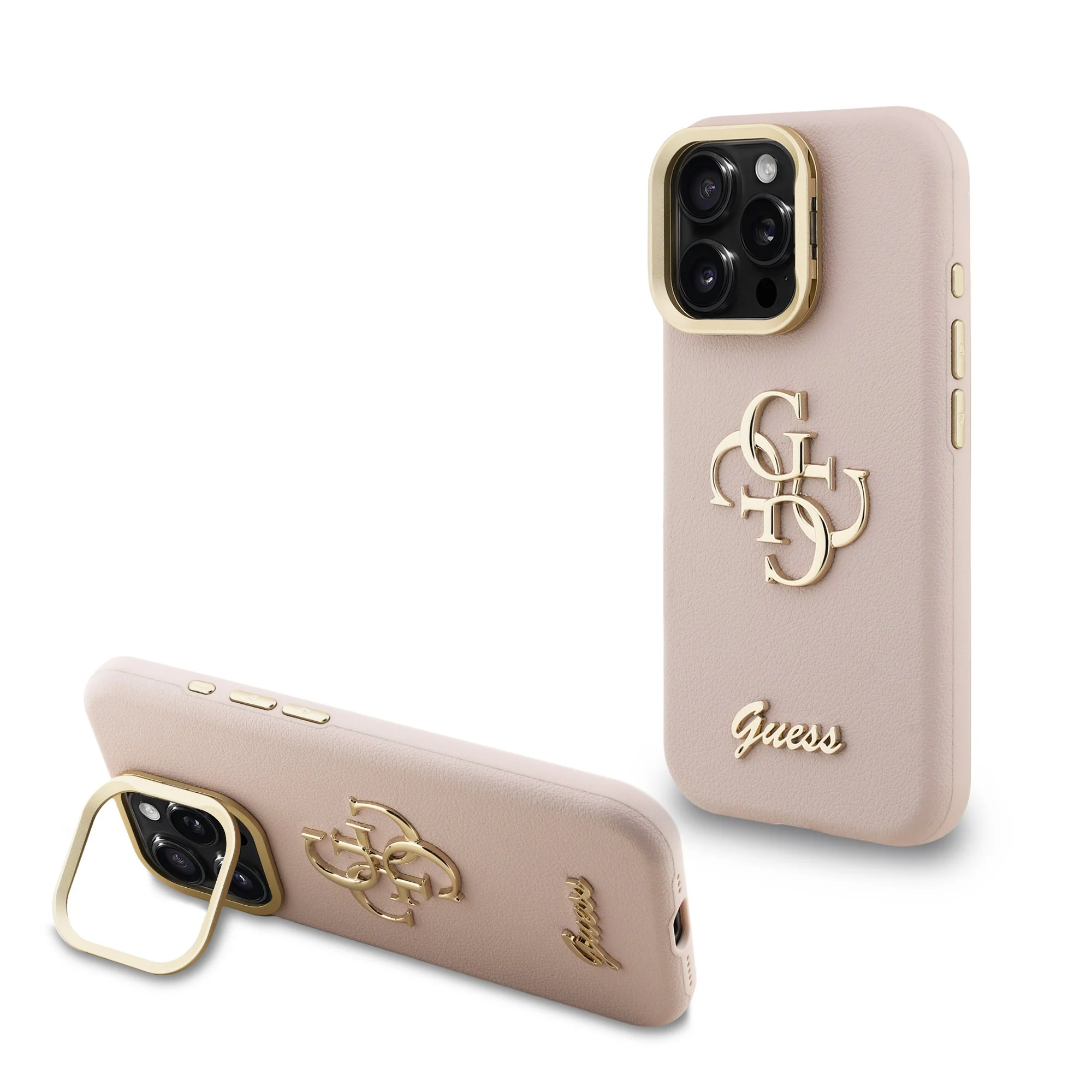 GUESS Калъф Apple iPhone 16 Pro, PU Grained 4G Logo Stand Camera Frame, розов - GUHCP16LPCS4GSP