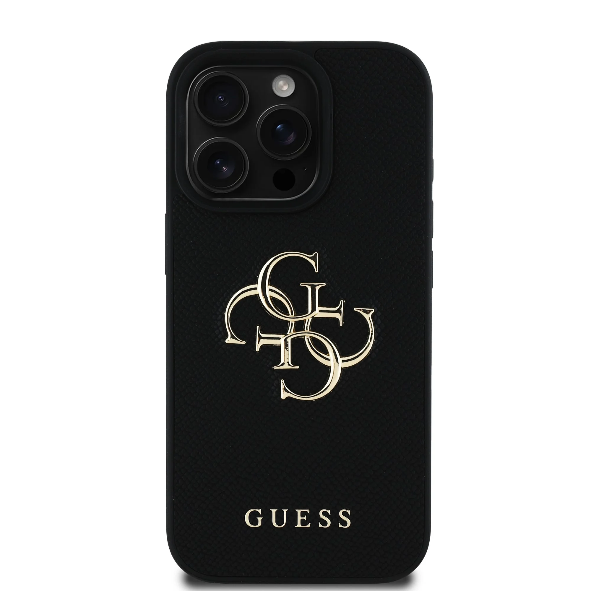 GUESS Калъф Apple iPhone 16 Pro, PU Grained 4G Metal Logo, черен - GUHCP16LPGT4MBK – снимка 6