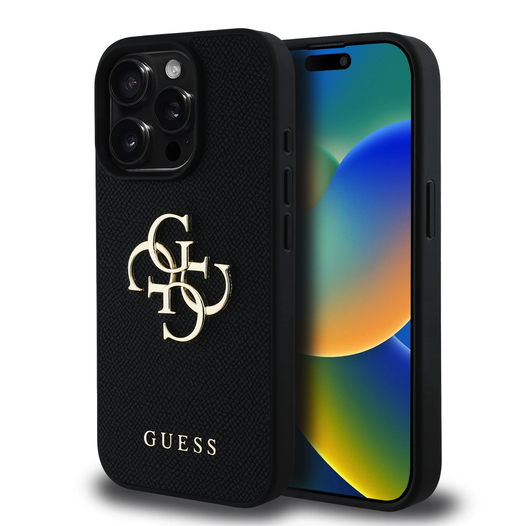 GUESS Калъф Apple iPhone 16 Pro, PU Grained 4G Metal Logo, черен - GUHCP16LPGT4MBK