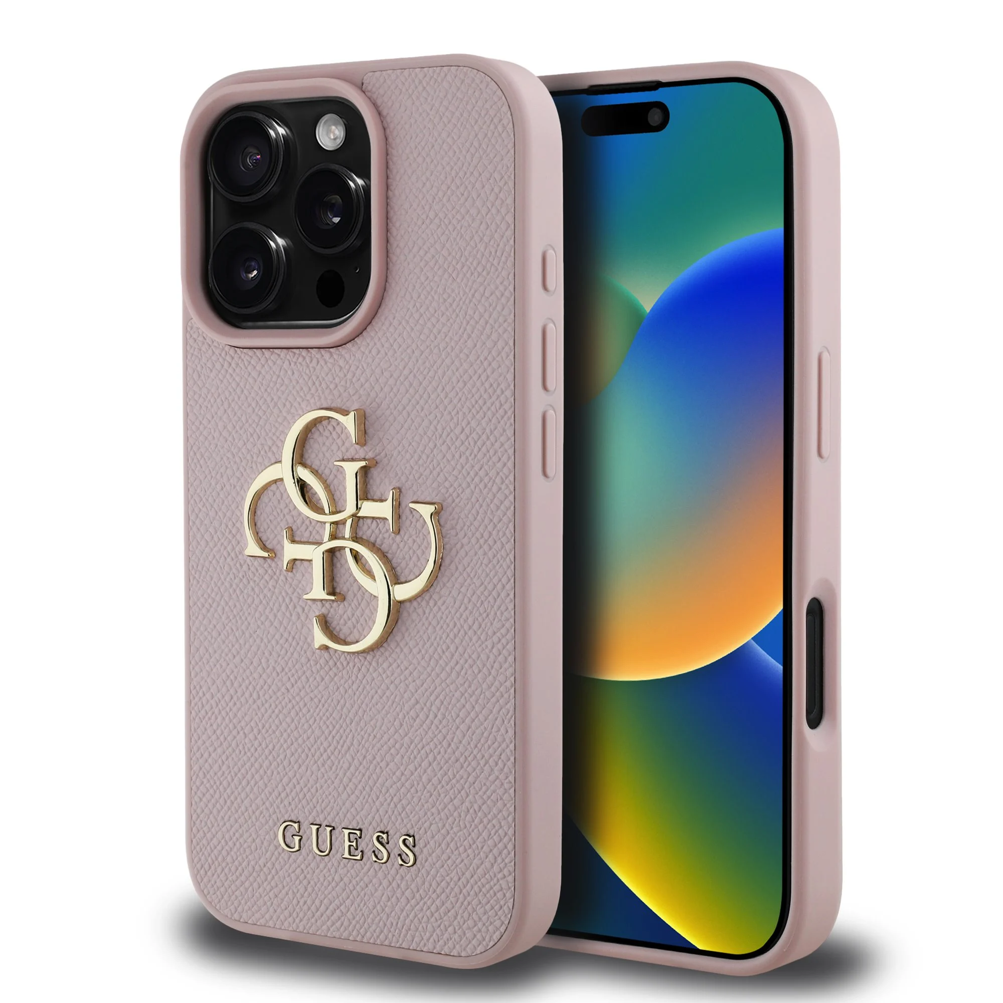 GUESS Калъф Apple iPhone 16 Pro, PU Grained 4G Metal Logo, розов - GUHCP16LPGT4MBP