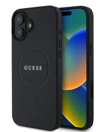 GUESS Калъф Apple iPhone 16 Plus, PU Grained Classic Logo MagSafe, черен - GUHMP16MPGHSMMK