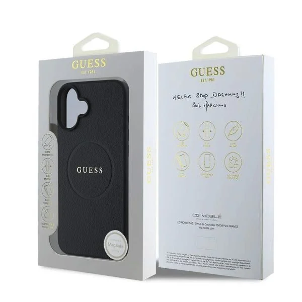 GUESS Калъф Apple iPhone 16 Plus, PU Grained Classic Logo MagSafe, черен - GUHMP16MPGHSMMK – снимка 2