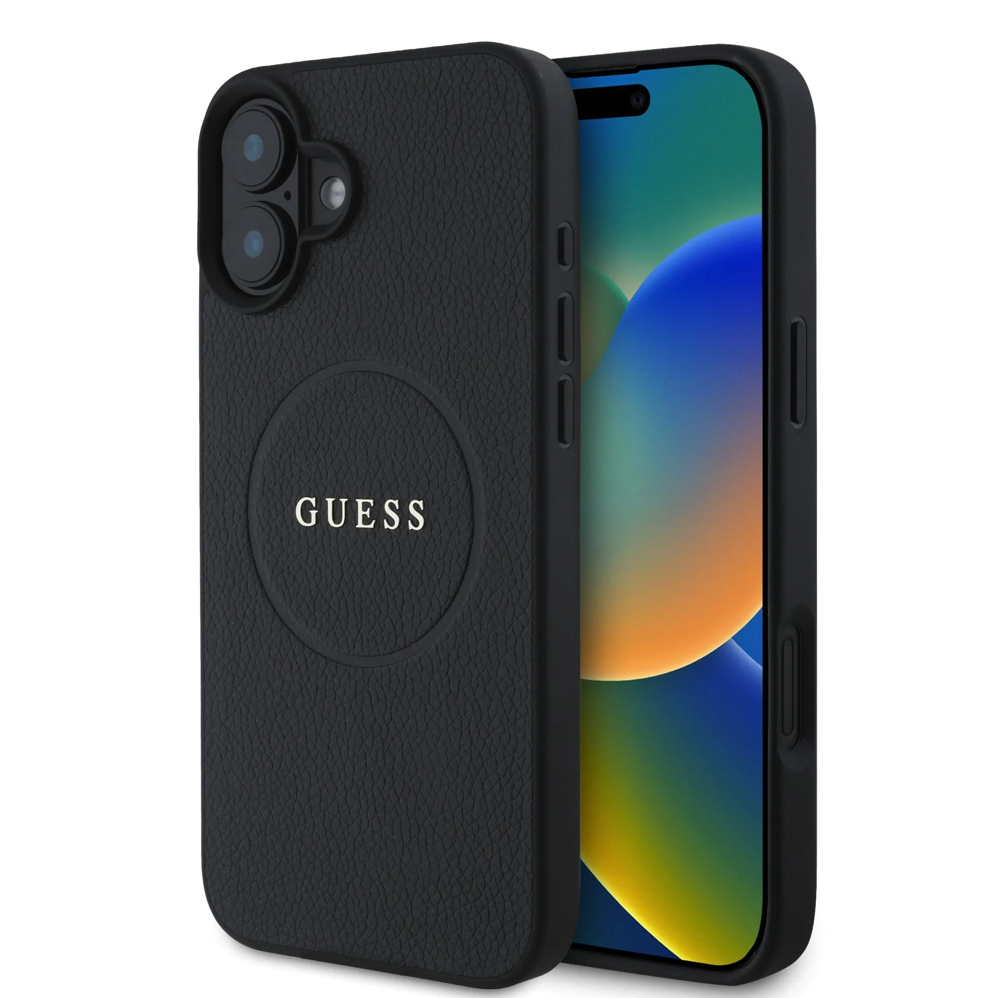 GUESS Калъф Apple iPhone 16 Plus, PU Grained Classic Logo MagSafe, черен - GUHMP16MPGHSMMK