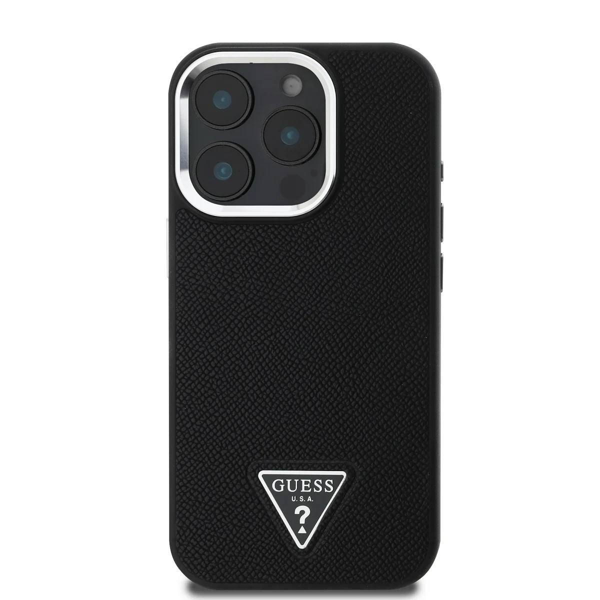 GUESS Калъф Apple iPhone 16 Pro, PU Grained Triangle Logo, черен - GUHMP16LPGTSPSK – снимка 2