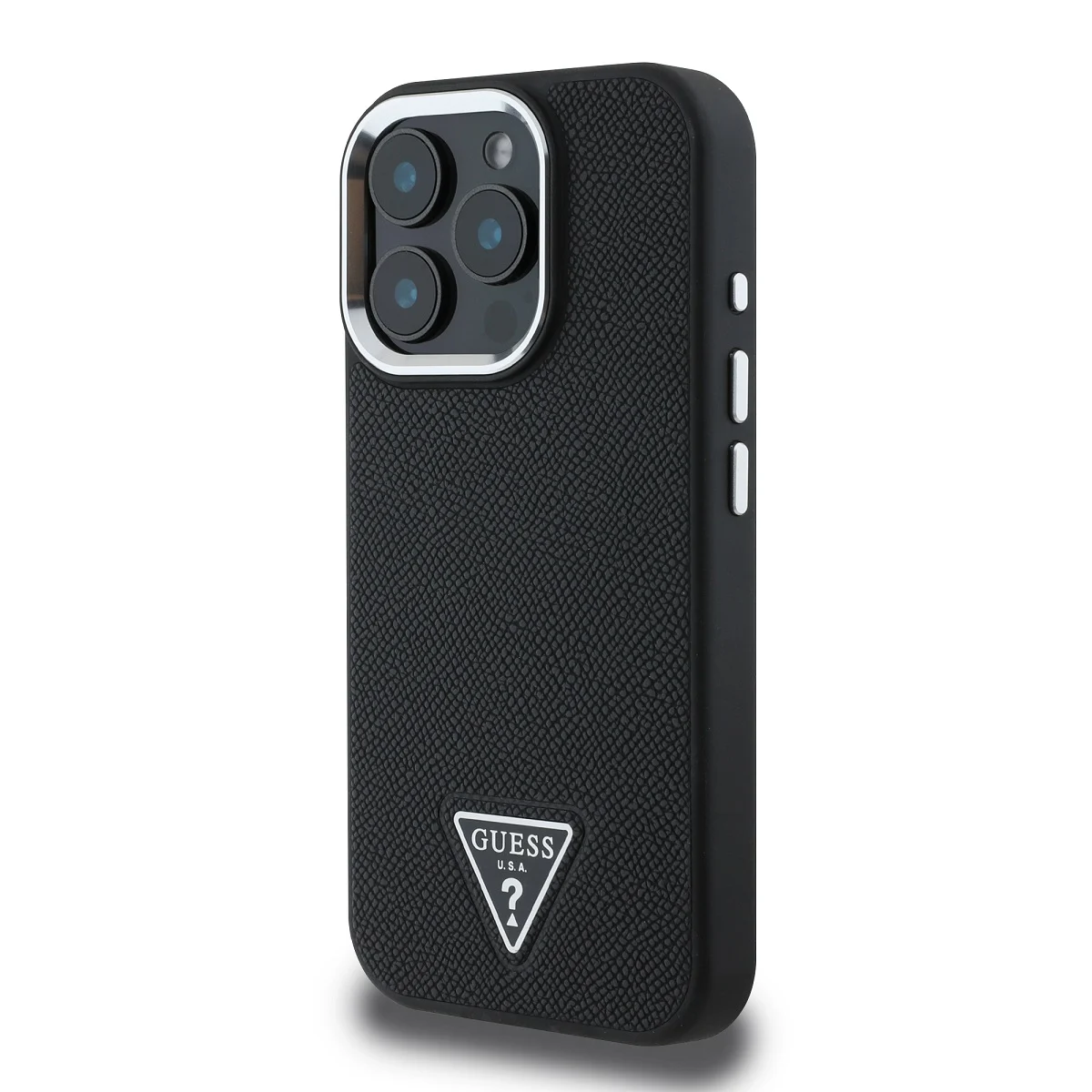 GUESS Калъф Apple iPhone 16 Pro, PU Grained Triangle Logo, черен - GUHMP16LPGTSPSK – снимка 3