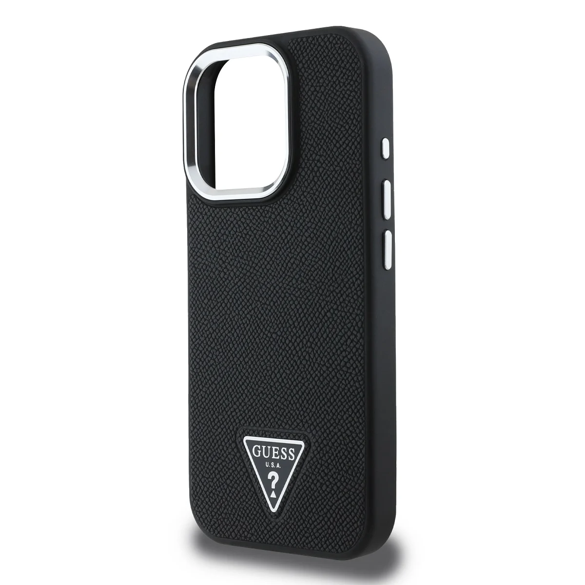 GUESS Калъф Apple iPhone 16 Pro, PU Grained Triangle Logo, черен - GUHMP16LPGTSPSK – снимка 4