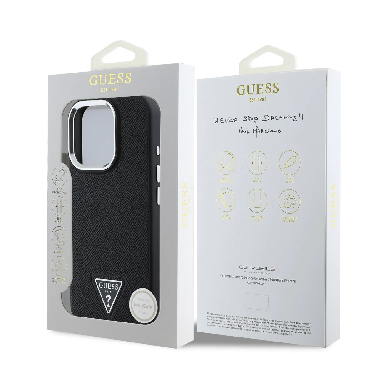 GUESS Калъф Apple iPhone 16 Pro, PU Grained Triangle Logo, черен - GUHMP16LPGTSPSK – снимка 6
