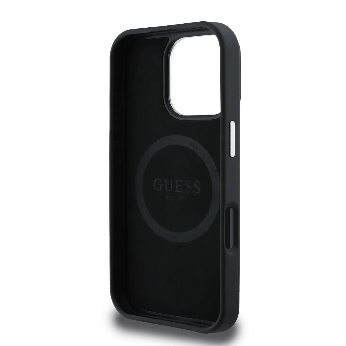 GUESS Калъф Apple iPhone 16 Pro, PU Grained Triangle Logo, черен - GUHMP16LPGTSPSK – снимка 5