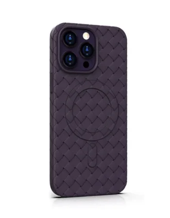 Кейс Joyroom Braiding Series за iPhone 15 Pro – пурпурен, MagSafe съвместим, плетен релеф, изглед на гърба