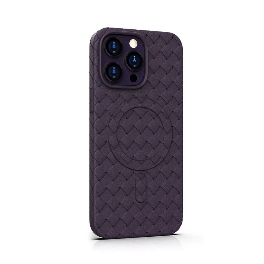 Кейс Joyroom Braiding Series за iPhone 15 Pro – пурпурен, MagSafe съвместим, плетен релеф, изглед на гърба